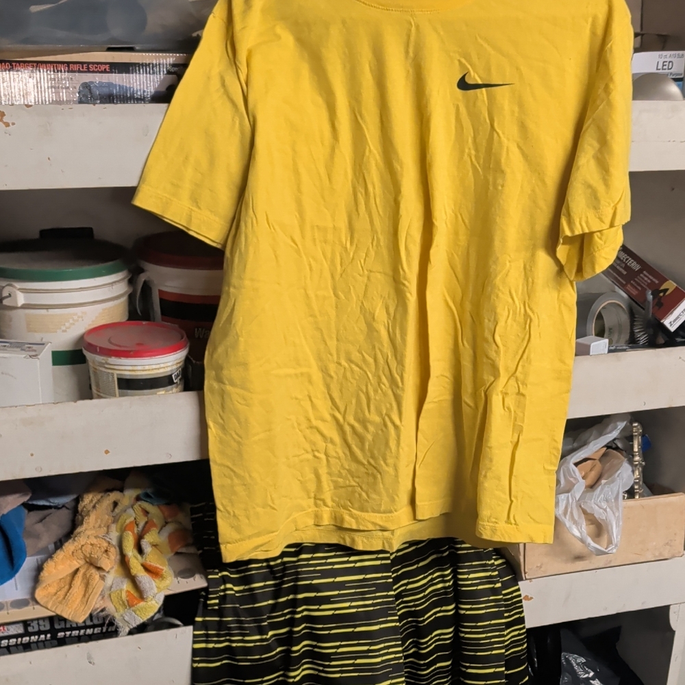 Nike Bright Yellow Tee and Striped Shorts